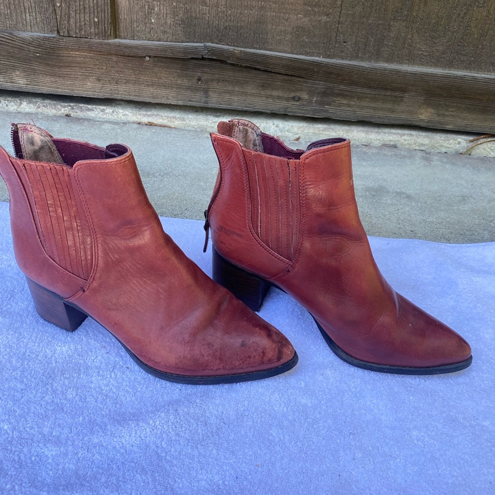 Halogen Burnt Orange Leather Ankle Booties